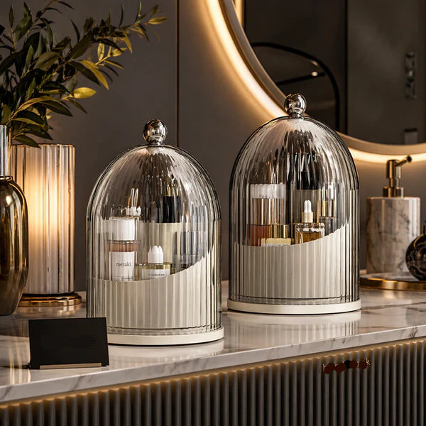 Elegant Ribbed Glass Dome Cosmetic Organizer