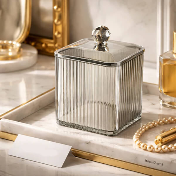 Luxury Acrylic Ribbed Storage Jar with Lid – Multi-Use Organizer (1 Piece)