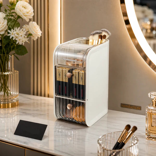 Luxury Dustproof Makeup Organizer with Drawers – Elegant Cosmetic Storage Box