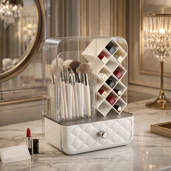 Premium Dustproof Cosmetic Organizer Box with Drawer – Elegant Makeup Storage | TrueFinds.pk