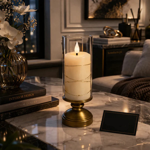 Premium LED Candle Lamp with Glass Cover – Elegant Decorative Table Accent Light
