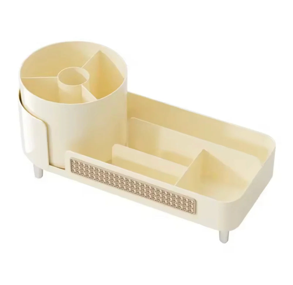 360° Rotating Cosmetic Organizer with Pen Holder – Makeup Storage & Display Case