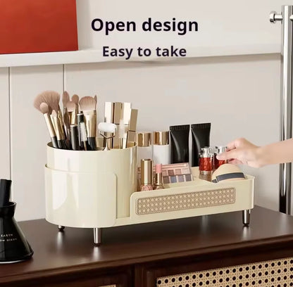 360° Rotating Cosmetic Organizer with Pen Holder – Makeup Storage & Display Case