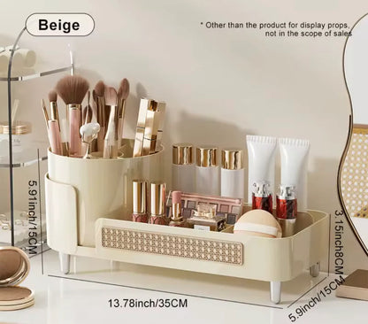 360° Rotating Cosmetic Organizer with Pen Holder – Makeup Storage & Display Case