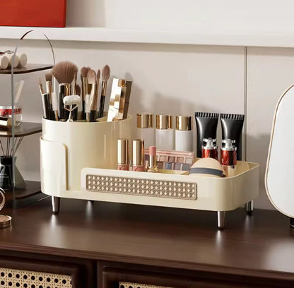 360° Rotating Cosmetic Organizer with Pen Holder – Makeup Storage & Display Case