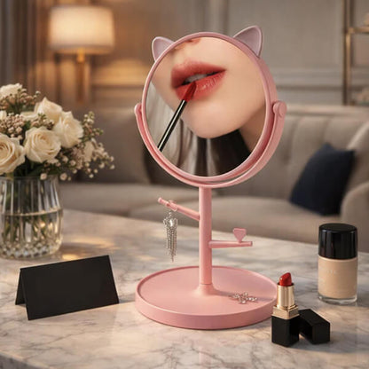 360° Rotating Vanity Makeup Mirror with Jewelry Organizer Tray