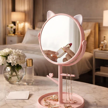 360° Rotating Vanity Makeup Mirror with Jewelry Organizer Tray