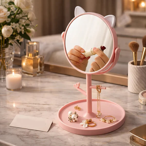 360° Rotating Vanity Makeup Mirror with Jewelry Organizer Tray