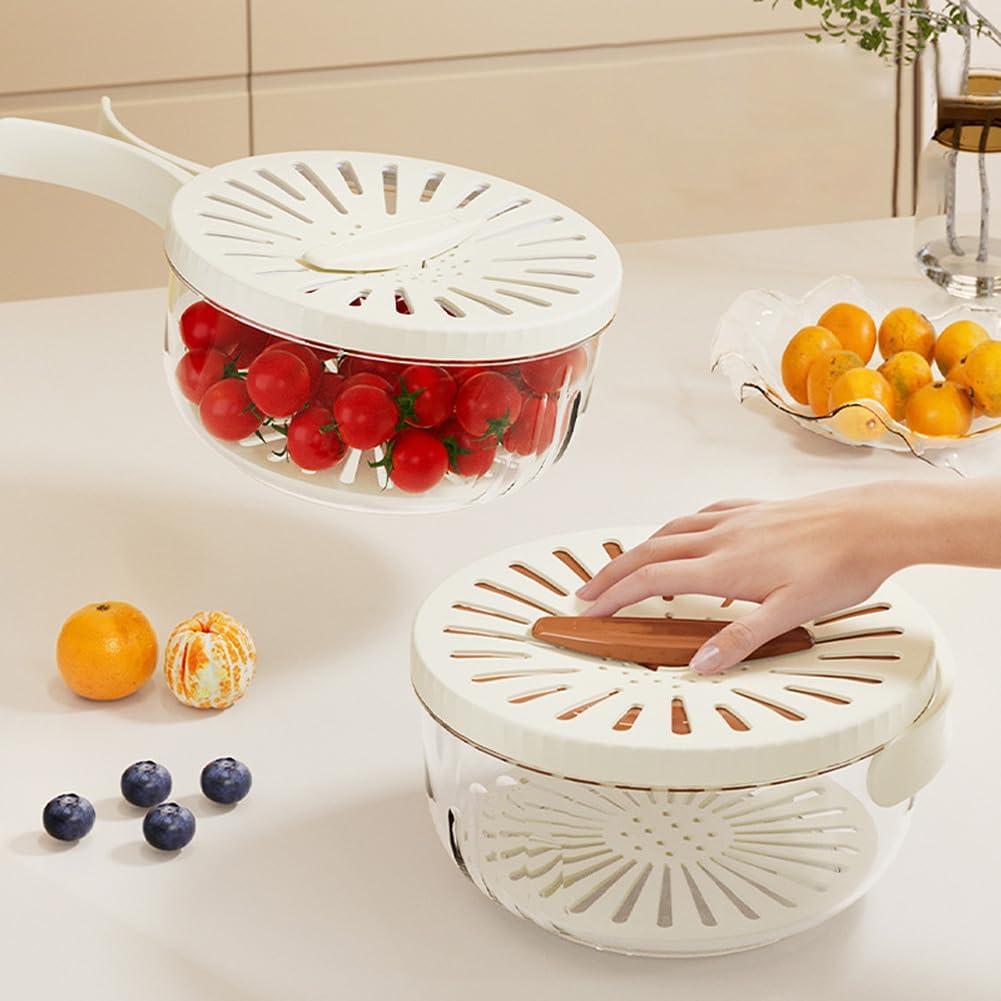 3-in-1 Fruit Washing & Draining Bowl with Strainer Lid: Wash, Drain & Store