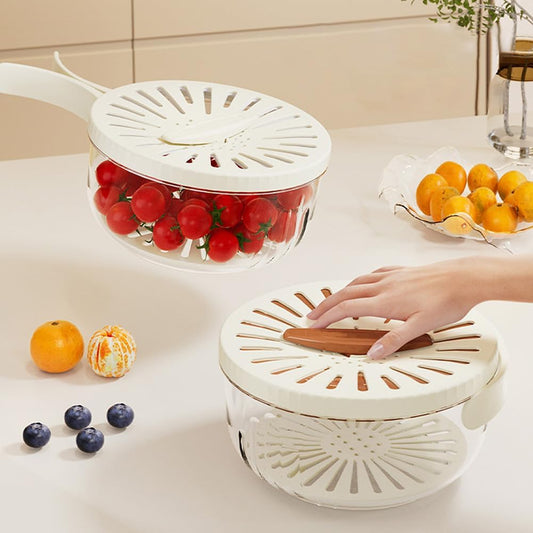 3-in-1 Fruit Washing & Draining Bowl with Strainer Lid: Wash, Drain & Store