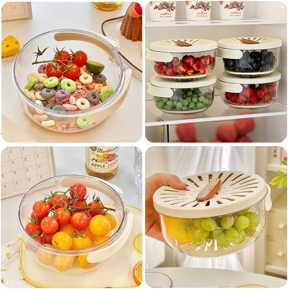 3-in-1 Fruit Washing & Draining Bowl with Strainer Lid: Wash, Drain & Store