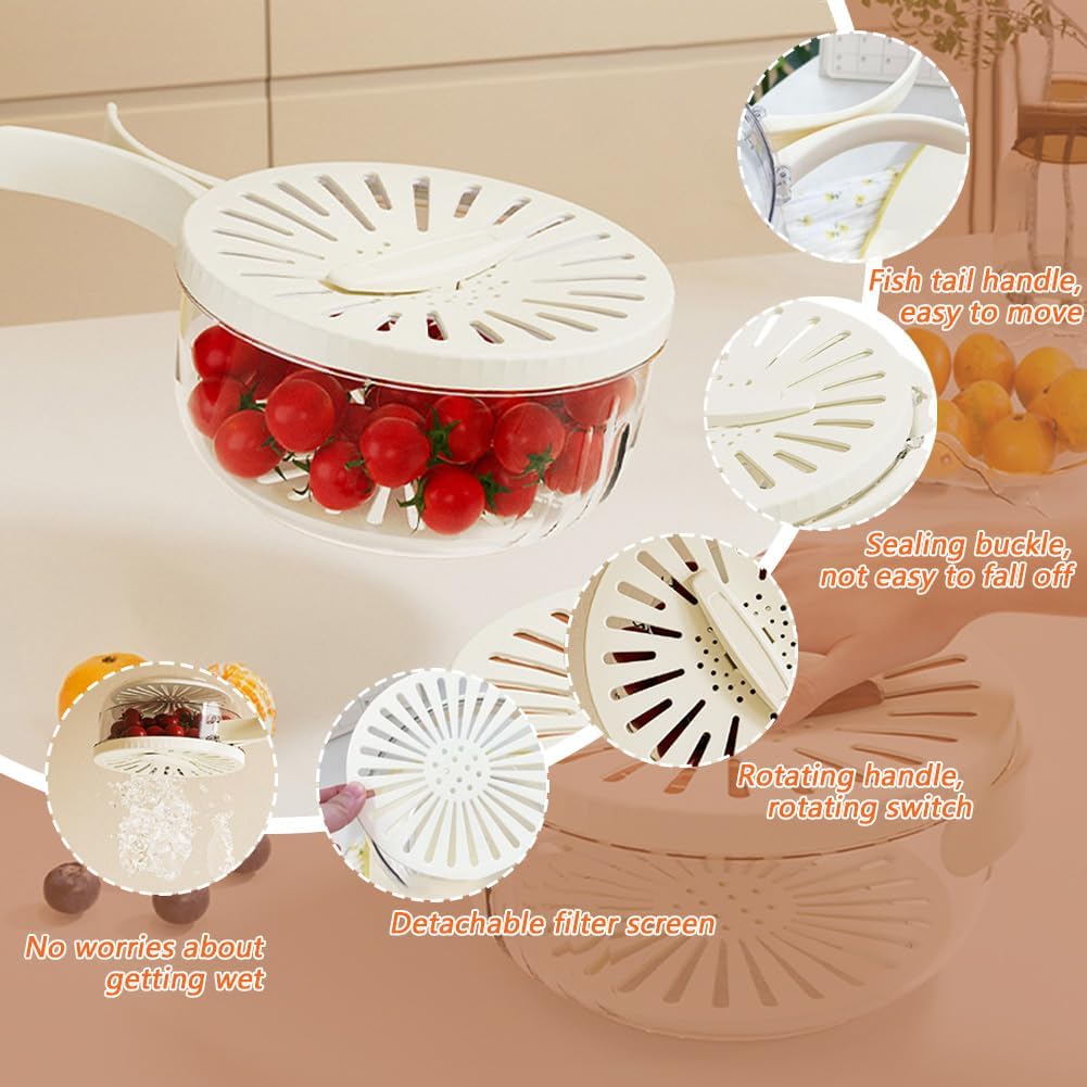 3-in-1 Fruit Washing & Draining Bowl with Strainer Lid: Wash, Drain & Store