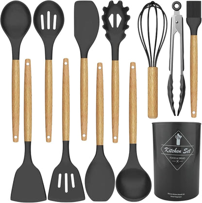 12 pcs Silicone Cooking Utensils Kitchen Set - High Quality Non-Stick Professional Cooking Tools Random Colors