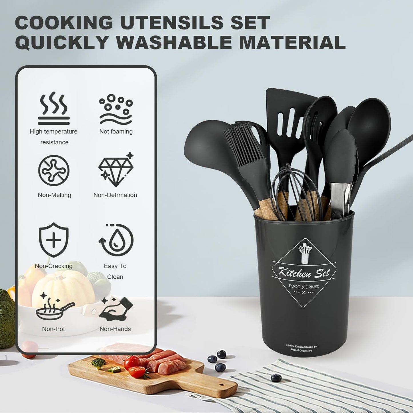 12 pcs Silicone Cooking Utensils Kitchen Set - High Quality Non-Stick Professional Cooking Tools Random Colors