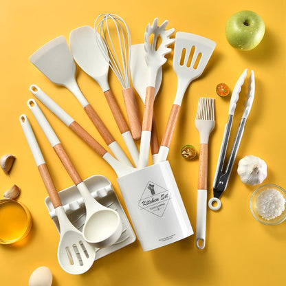 12 pcs Silicone Cooking Utensils Kitchen Set - High Quality Non-Stick Professional Cooking Tools Random Colors