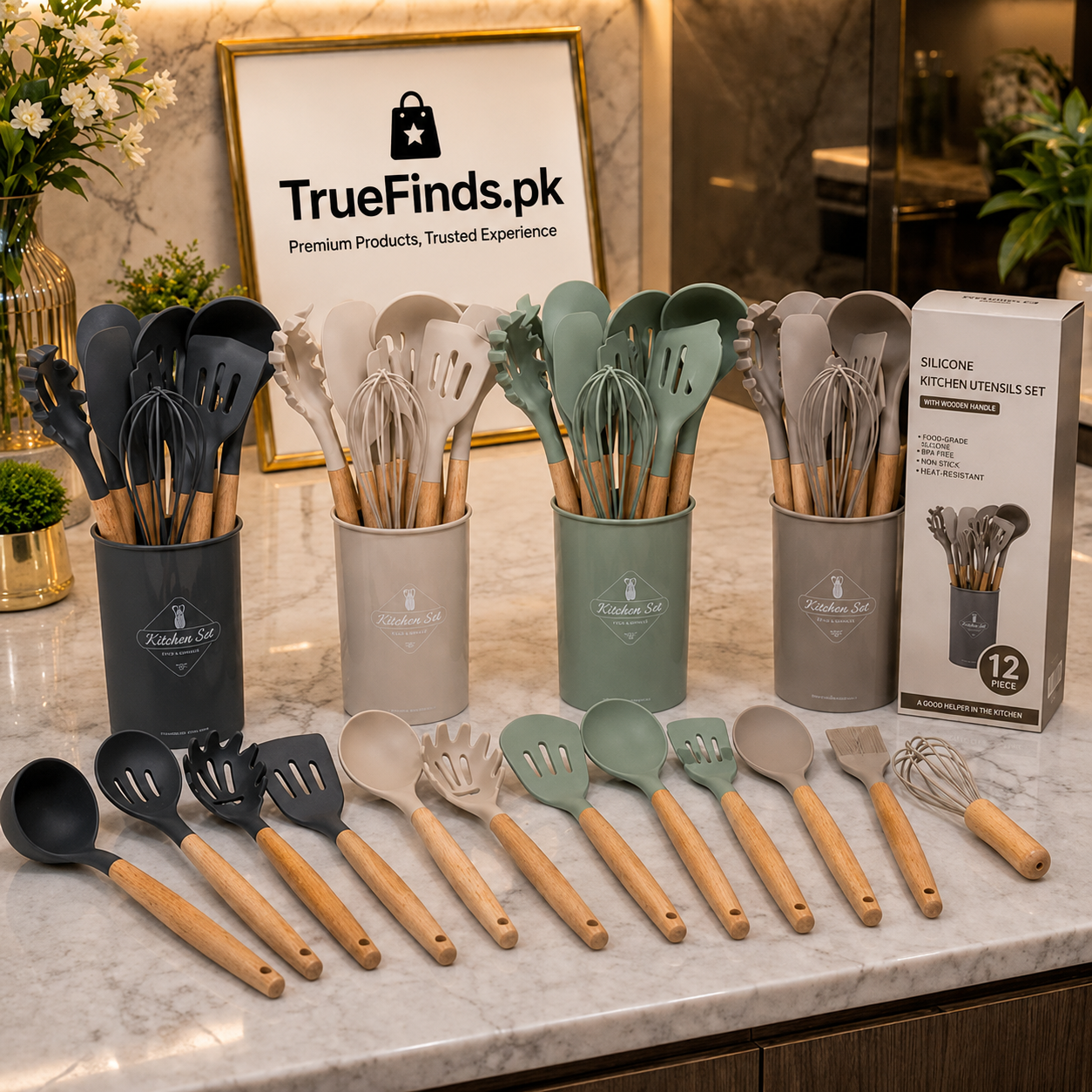 12 pcs Silicone Cooking Utensils Kitchen Set - High Quality Non-Stick Professional Cooking Tools Random Colors