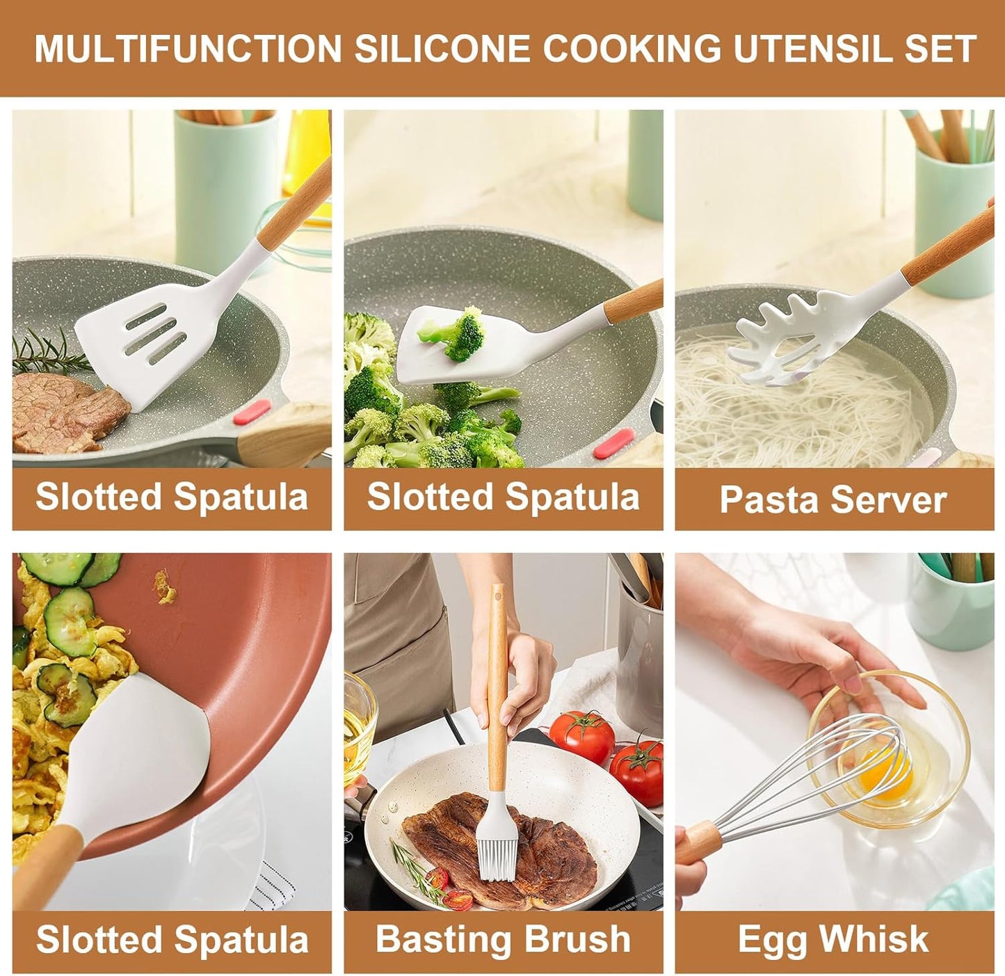 12 pcs Silicone Cooking Utensils Kitchen Set - High Quality Non-Stick Professional Cooking Tools Random Colors