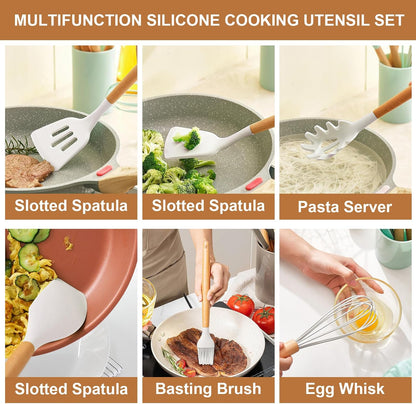 12 pcs Silicone Cooking Utensils Kitchen Set - High Quality Non-Stick Professional Cooking Tools Random Colors