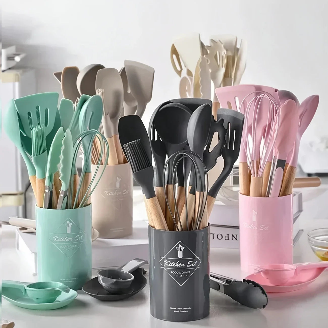 12 pcs Silicone Cooking Utensils Kitchen Set - High Quality Non-Stick Professional Cooking Tools Random Colors