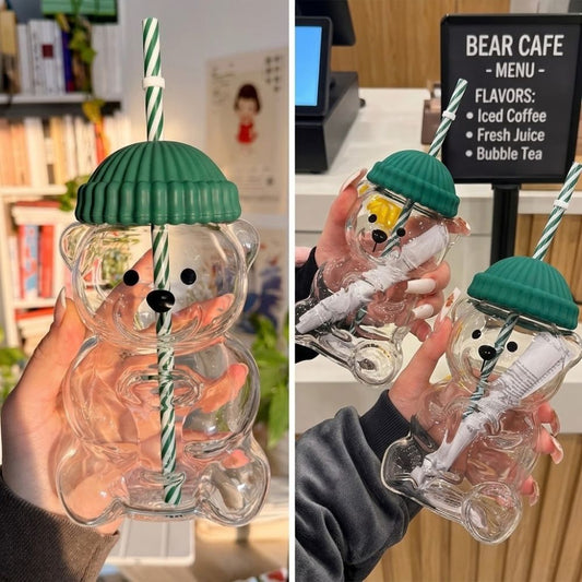 Bear Shaped Tumbler with Matching Straw & Spill-Proof Cap – Cute Reusable Drinking Cup (High Quality)