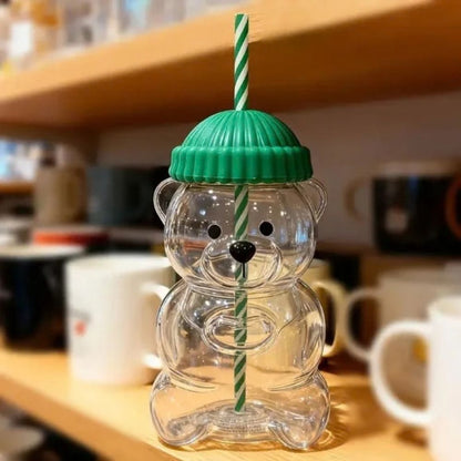 Bear Shaped Tumbler with Matching Straw & Spill-Proof Cap – Cute Reusable Drinking Cup (High Quality)