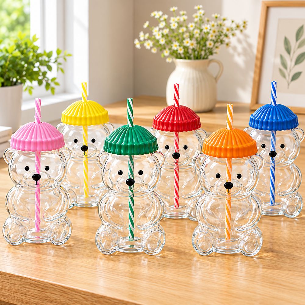 Bear Shaped Tumbler with Matching Straw & Spill-Proof Cap – Cute Reusable Drinking Cup (High Quality)