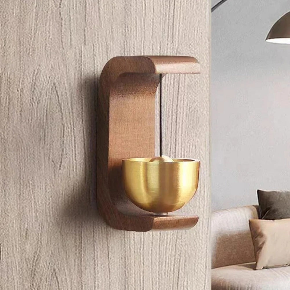 Wooden Magnetic Door Chime: Brass Bell Shopkeeper’s Bell That Rings When the Door Opens