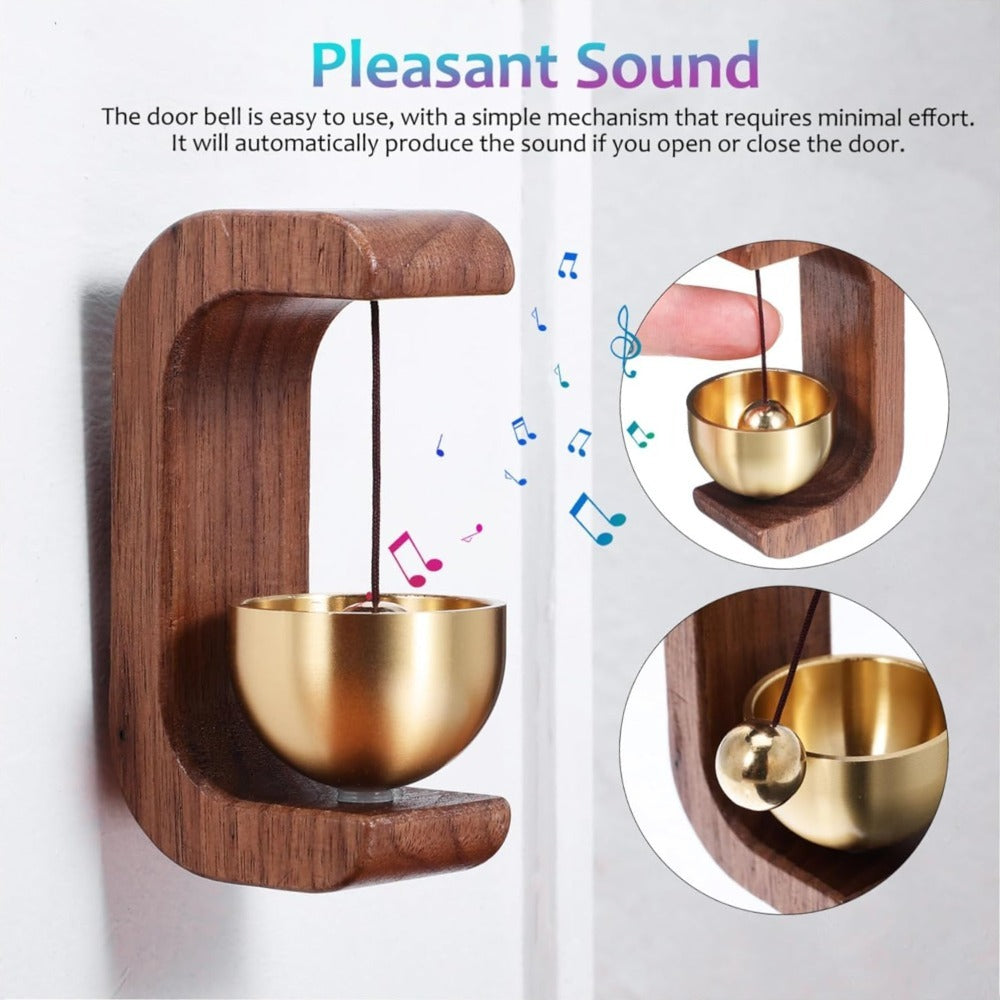 Wooden Magnetic Door Chime: Brass Bell Shopkeeper’s Bell That Rings When the Door Opens