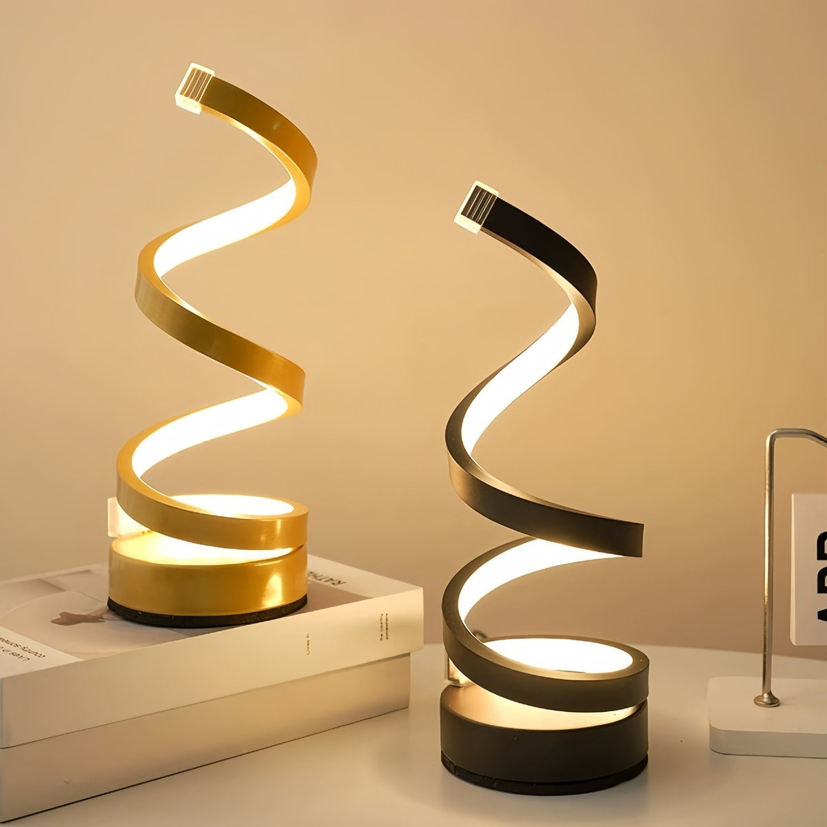 Spiral LED Table Lamp: Modern Bedside Night Light, 3 Colours, Dimmable, USB Powered