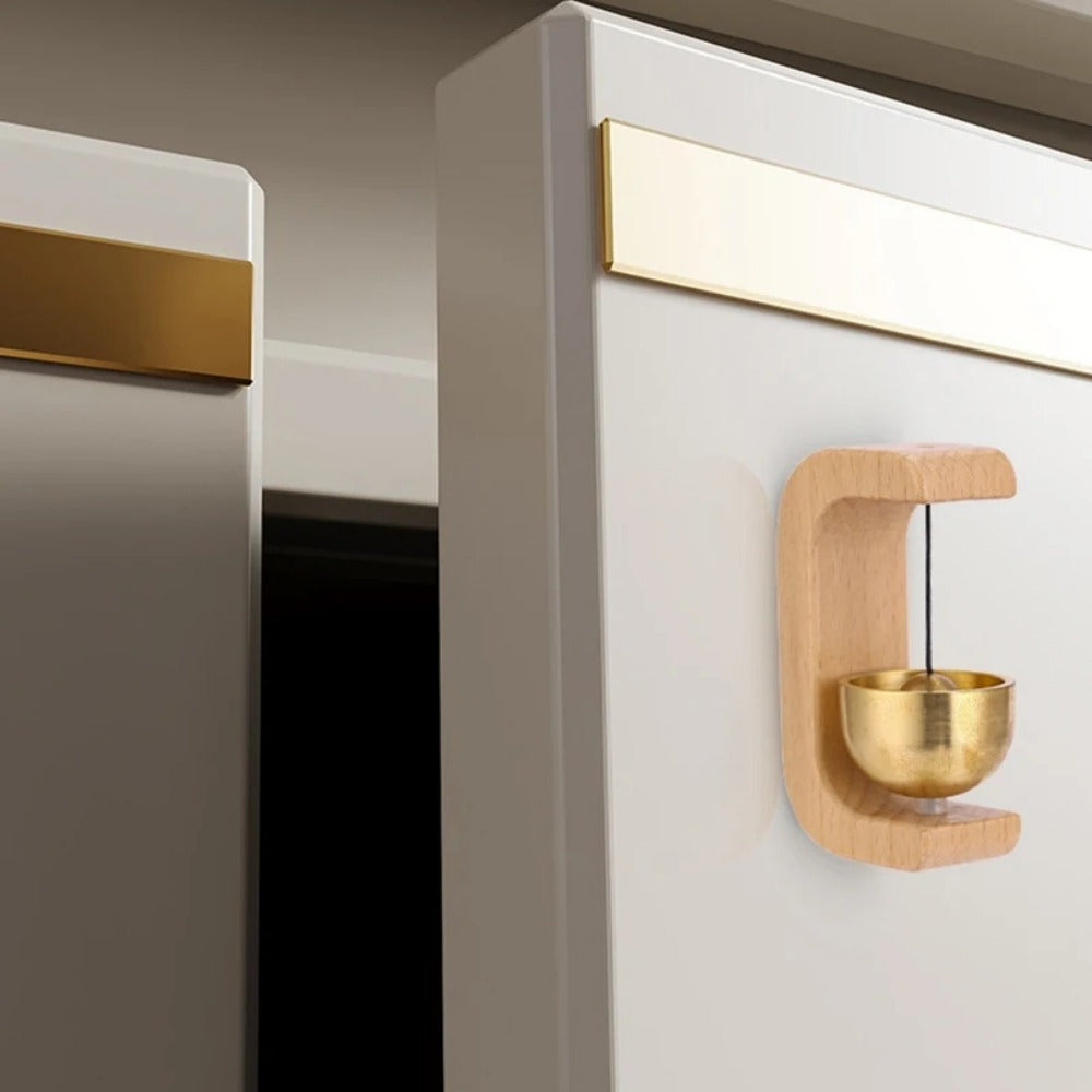 Wooden Magnetic Door Chime: Brass Bell Shopkeeper’s Bell That Rings When the Door Opens