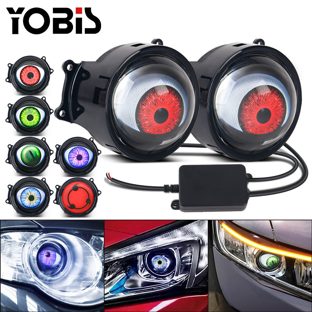 3" Car Devil Eyes Lens Lights — Dynamic Demon Red Eye Headlight Assembly