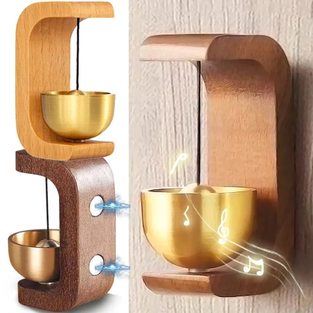 Wooden Magnetic Door Chime: Brass Bell Shopkeeper’s Bell That Rings When the Door Opens