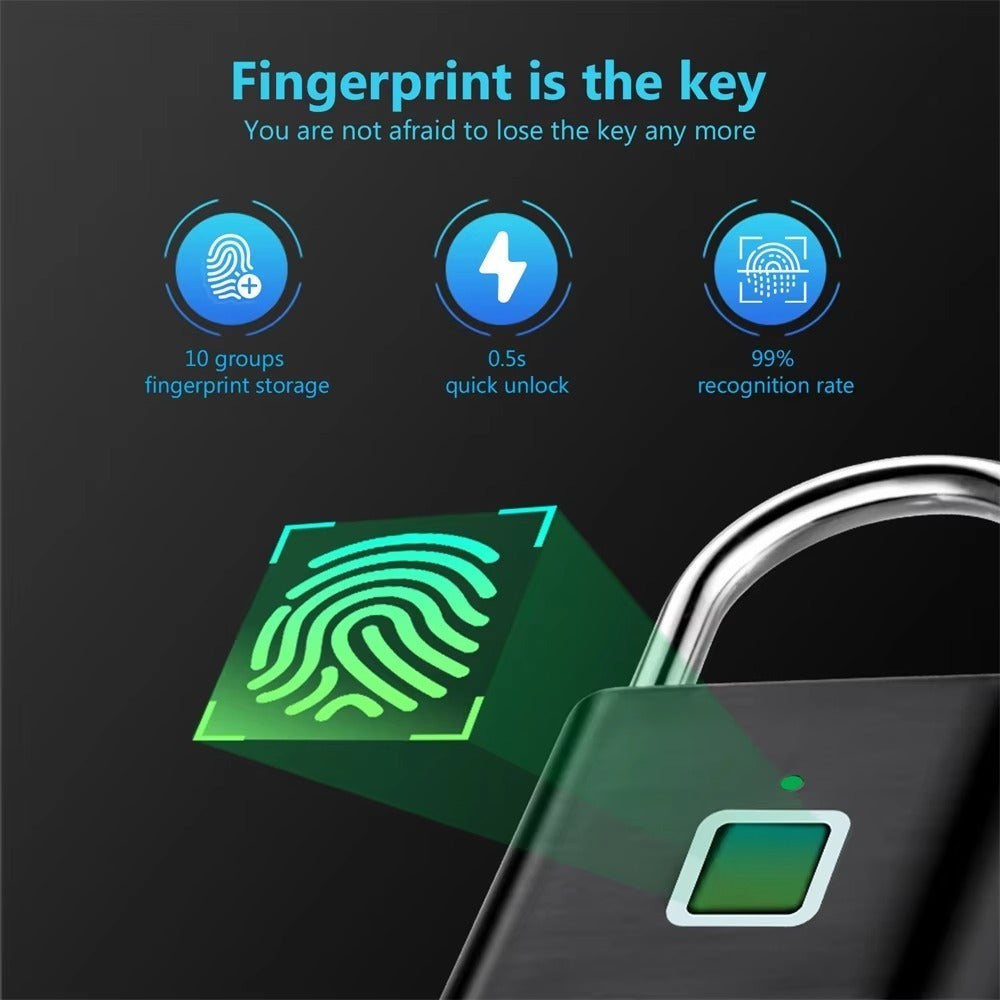 Smart Fingerprint Padlock: Keyless, USB Rechargeable, Water-Resistant Anti-Theft Lock