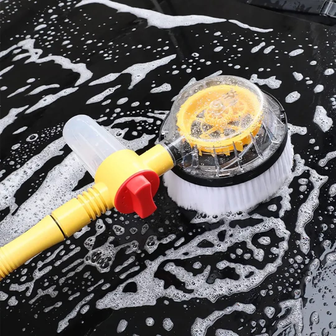 360° Rotating Car Wash Brush Kit: Water-Powered Spin, Built-in Soap Dispenser, Long Handle