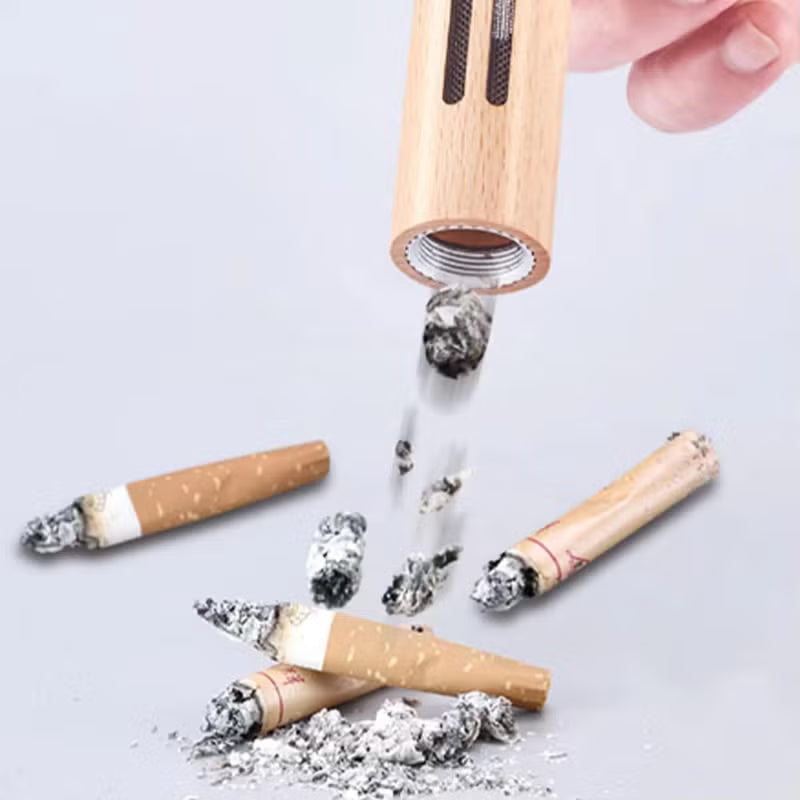 Portable Wooden Car Ashtray & Cigarette Holder: Ash-Proof, Pocket Size