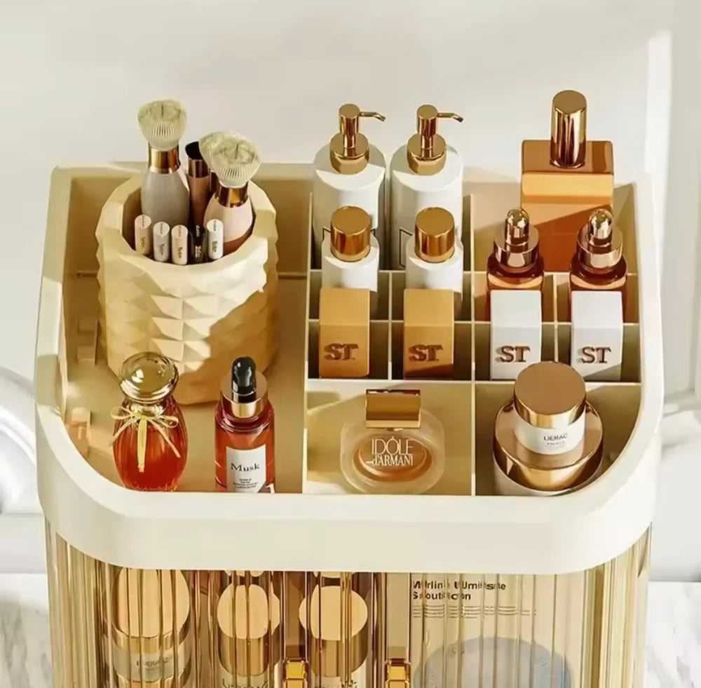 Desktop Double-Layer Dustproof Cosmetic Organizer – Elegant Makeup Storage Box
