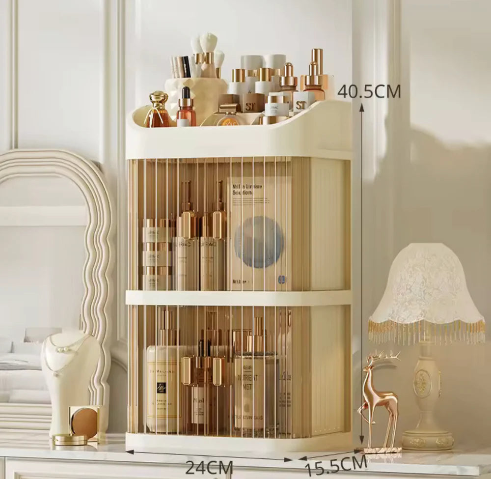 Desktop Double-Layer Dustproof Cosmetic Organizer – Elegant Makeup Storage Box
