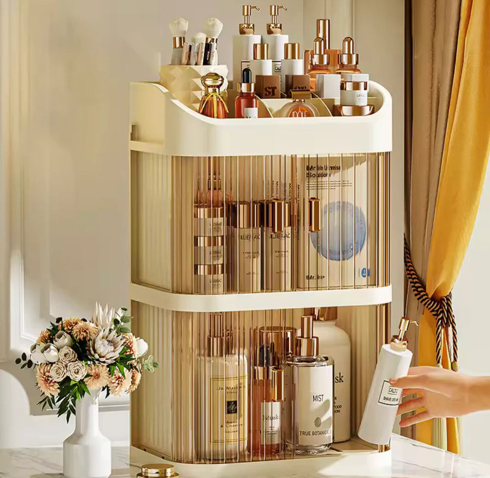 Desktop Double-Layer Dustproof Cosmetic Organizer – Elegant Makeup Storage Box