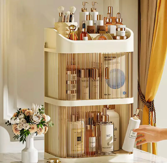 Desktop Double-Layer Dustproof Cosmetic Organizer – Elegant Makeup Storage Box