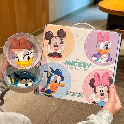 Disney Mickey, Minnie & Donald Ceramic Bowl Set – Premium 4-Piece Cartoon Character Serving Bowls