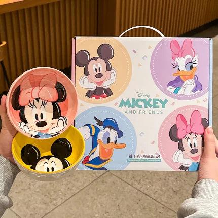 Disney Mickey, Minnie & Donald Ceramic Bowl Set – Premium 4-Piece Cartoon Character Serving Bowls