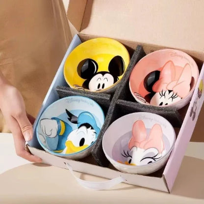 Disney Mickey, Minnie & Donald Ceramic Bowl Set – Premium 4-Piece Cartoon Character Serving Bowls
