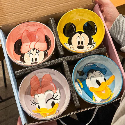 Disney Mickey, Minnie & Donald Ceramic Bowl Set – Premium 4-Piece Cartoon Character Serving Bowls