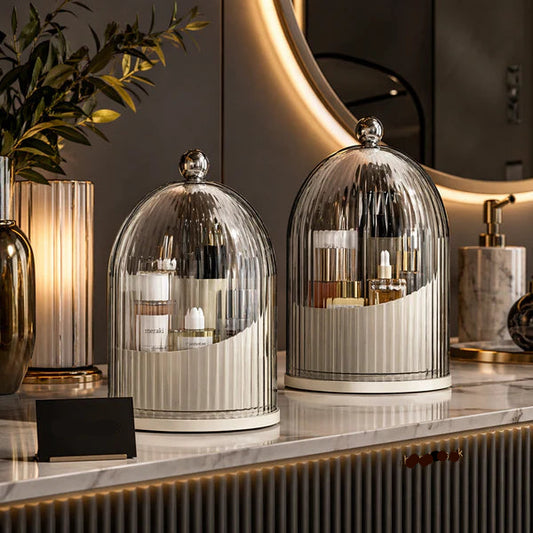 Elegant Ribbed Glass Dome Cosmetic Organizer