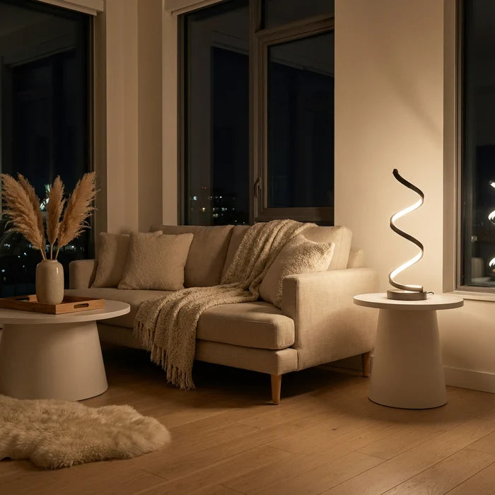 Spiral LED Table Lamp: Modern Bedside Night Light, 3 Colours, Dimmable, USB Powered