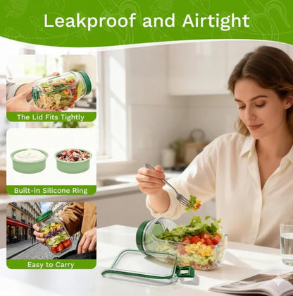 FreshVault Luxe Leakproof Salad Jar with Dressing Cup – Premium Portable Food Container for On-the-Go Meals