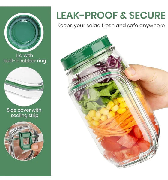 FreshVault Luxe Leakproof Salad Jar with Dressing Cup – Premium Portable Food Container for On-the-Go Meals