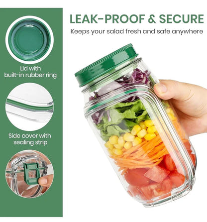 FreshVault Luxe Leakproof Salad Jar with Dressing Cup – Premium Portable Food Container for On-the-Go Meals