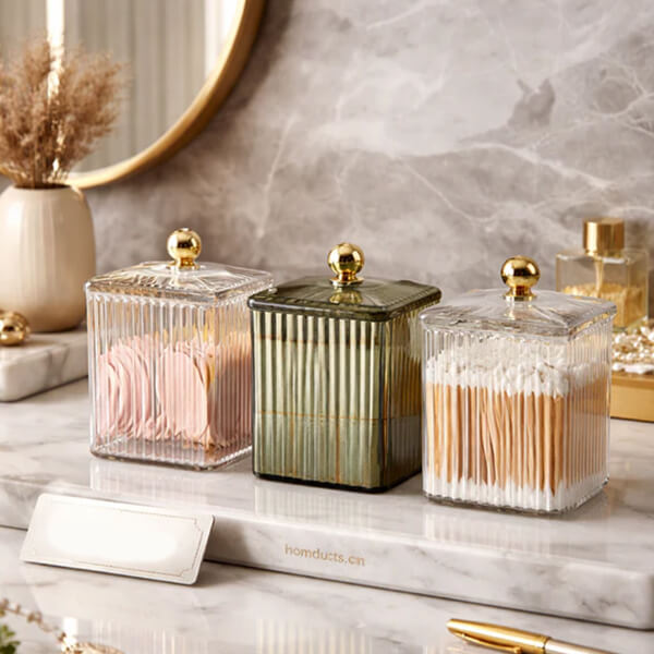 Luxury Acrylic Ribbed Storage Jar with Lid – Multi-Use Organizer (1 Piece)