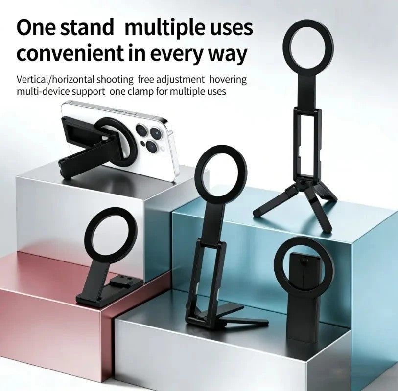MagClip 3-in-1 Magnetic Foldable Phone Holder & Stand – Portable Adjustable Mobile Stand